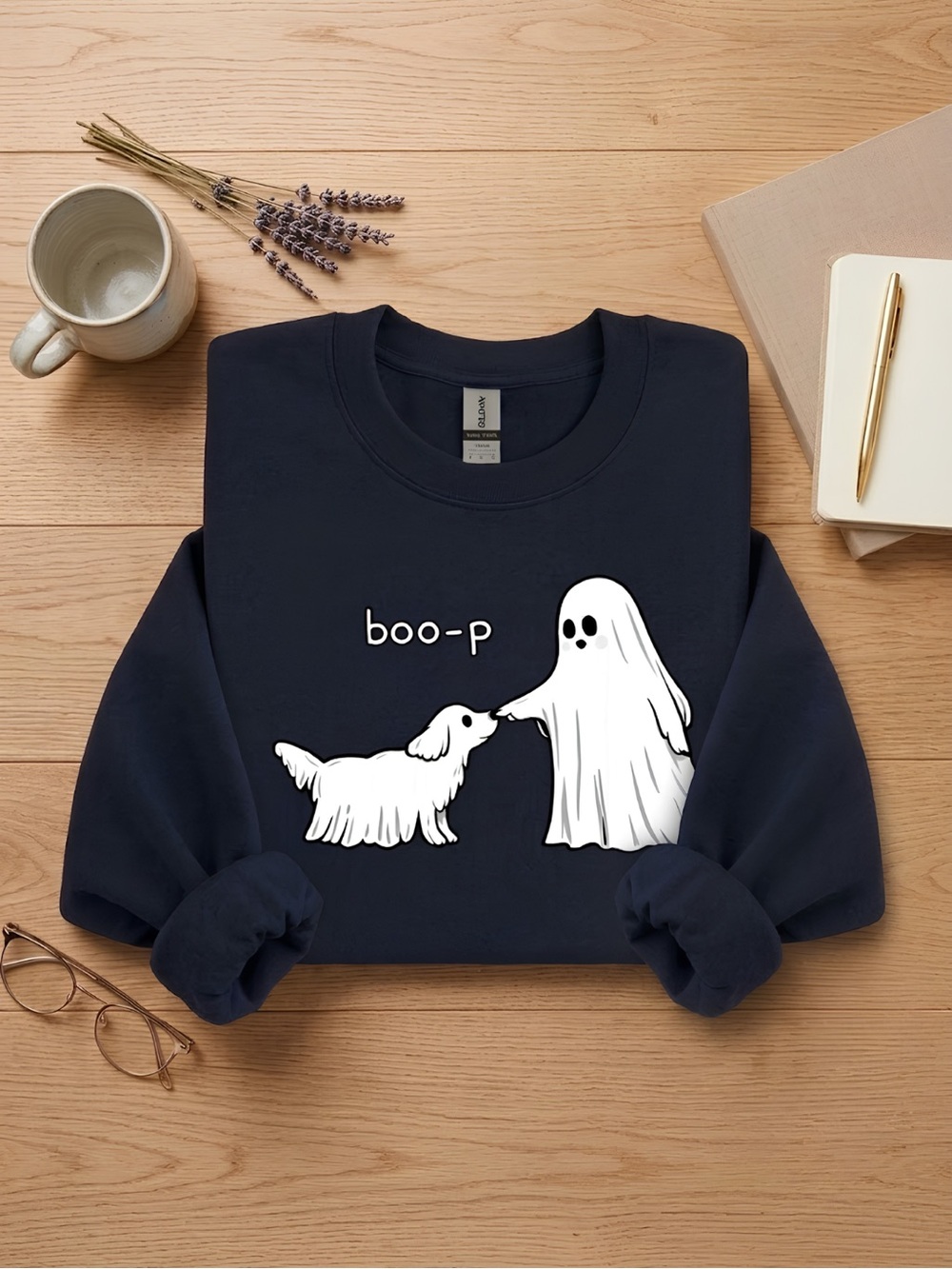 Gildan Boo-p Dog Ghost Graphic Sweatshirt - Navy